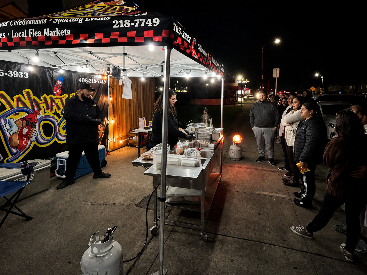 Customers lined up at the What Up Dogz night pop-up